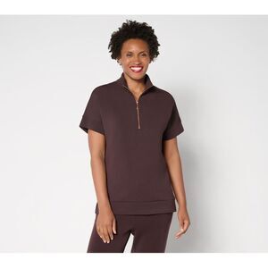 Maya J Women's Top Sz XS ScubaLuxe On the Go Half Zip Brown A698196
